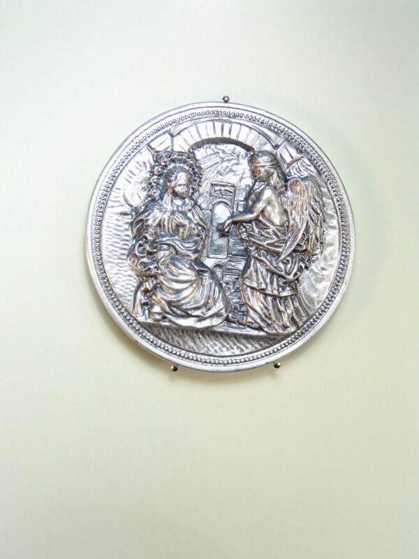 MEDALLAS RELIGIOSAS IMÁGENES RELIEVE "ANUNCIACIÓN DEL ARCÁNGEL SAN GABRIEL CANTO MONEDA 60 MM"