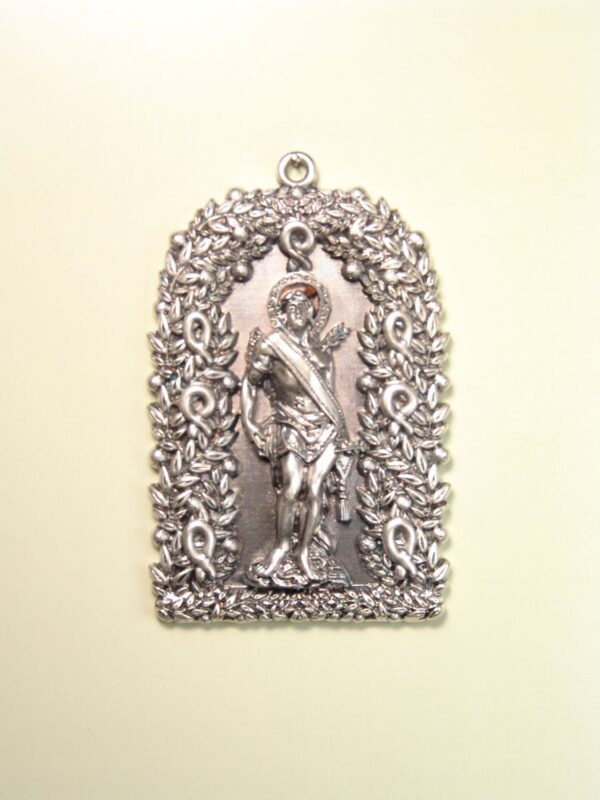 MEDALLAS RELIGIOSAS IMÁGENES RELIEVE "SAN SEBASTIÁN ARCO FLOREADO MACIZO 70 MM"