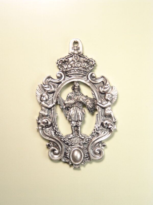 MEDALLAS RELIGIOSAS IMÁGENES RELIEVE "SAN ISIDRO LABRADOR ORLA QUERUBINES BARROCOS 70 MM"