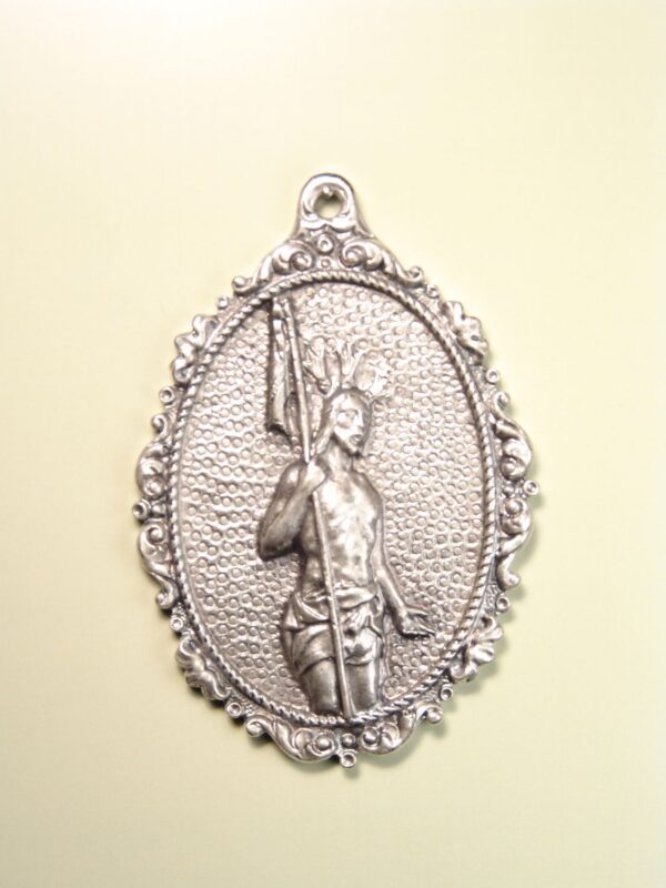 MEDALLAS RELIGIOSAS IMÁGENES RELIEVE "JESUS RESUCITADO ORLA OVALADA REPUJADA 75 MM"