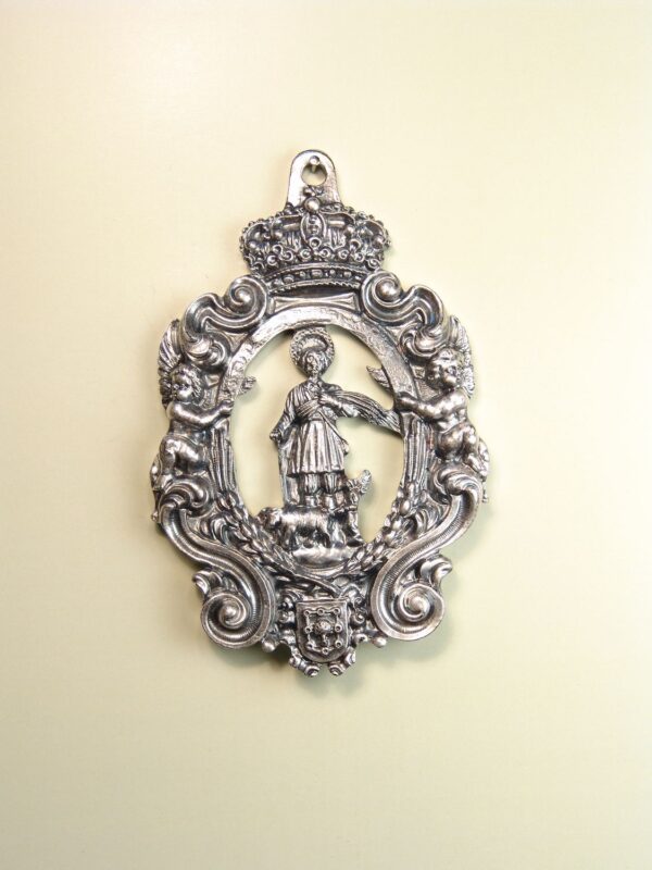 MEDALLAS RELIGIOSAS IMÁGENES RELIEVE "SAN ISIDRO CON QUERUBINES BARROCOS 70 MM"