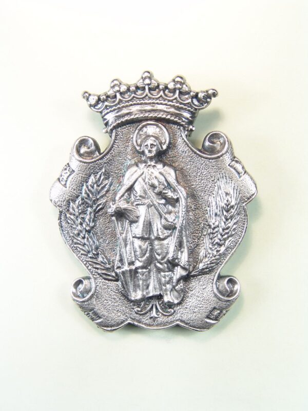 MEDALLAS RELIGIOSAS IMÁGENES RELIEVE "SAN ISIDRO LABRADOR ORLA PERGAMINO MACIZA 70 MM"