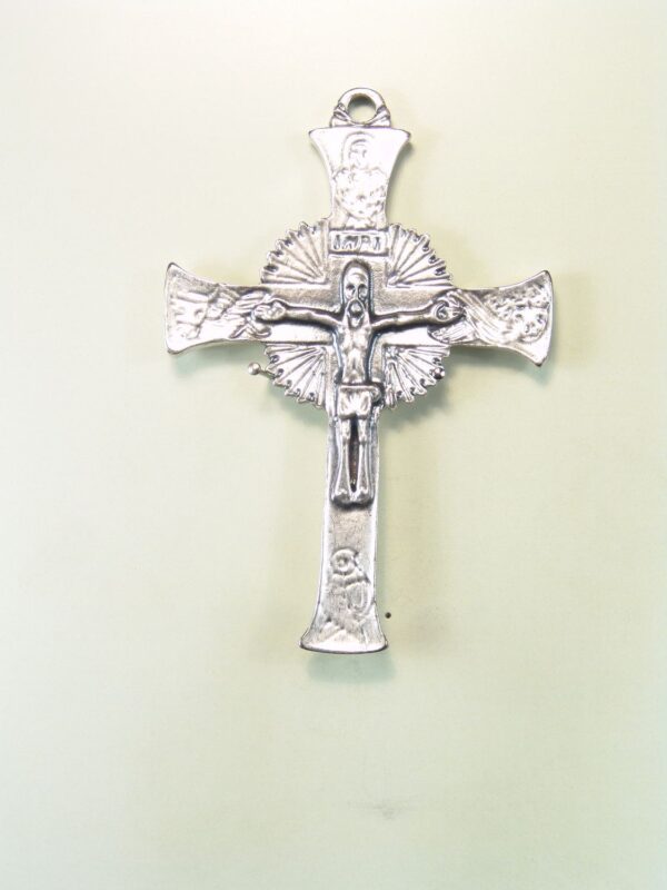 MEDALLAS RELIGIOSAS IMÁGENES RELIEVE "CRUZ LATINA POTENZADA CON CRISTO GOTICO 65 MM"