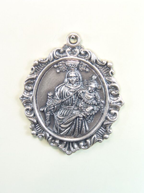 MEDALLAS RELIGIOSAS IMÁGENES RELIEVE "VIRGEN DEL ROSARIO ORLA BARROCA MACIZA PEQUEÑA 55 MM"