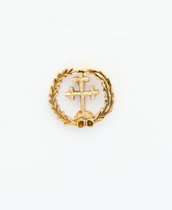 INSIGNIAS RELIGIOSAS HERALDICA RELIEVE"CRUZ LATINA POTENZADA Y ORLADA DE PALMAS 22 MM ALTURA"