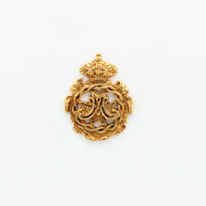 INSIGNIAS RELIGIOSAS HERALDICA RELIEVE "AVE MARIA SOBRE CRUZ DE MALTA CORONA DE ESPINAS Y PERGAMINO 25 MM ALTURA"