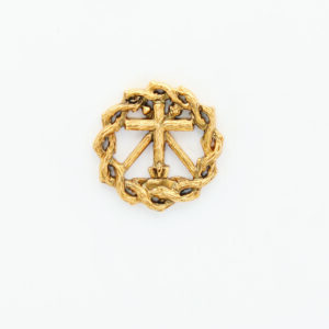 INSIGNIAS RELIGIOSAS HERALDICA RELIEVE "CRUZ LANZA E HISOPO CON CORONA DE ESPINAS 21 MM ALTURA"