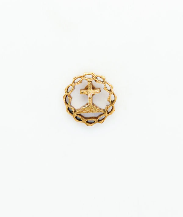 INSIGNIAS RELIGIOSAS HERALDICA RELIEVE "CRUZ SOBRE EL CALVARIO CON CORONA DE ESPINOS CALADA  18 MM ALTURA"