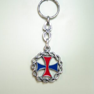 LLAVEROS RELIGIOSOS HERÁLDICOS RELIEVE "CRUZ TRINITARIA ESMALTADA CON ORLA CORONA DE ESPINAS"