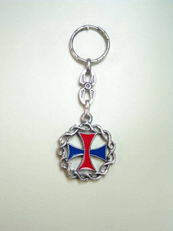 LLAVEROS RELIGIOSOS HERÁLDICOS RELIEVE "CRUZ TRINITARIA ESMALTADA CON ORLA CORONA DE ESPINAS"