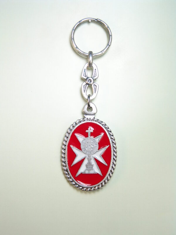 LLAVEROS RELIGIOSOS HERÁLDICOS RELIEVE "CUSTODIA SOBRE CRUZ DE MALTA ESMALTADA MOD CORDÓN"
