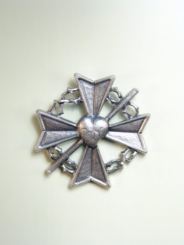 MEDALLAS RELIGIOSAS HERÁLDICAS RELIEVE "SAGRADO CORAZON SOBRE CRUZ DE MALTA CRUZADA DE CAÑA Y ORLA DE ESPINOS 60 MM"
