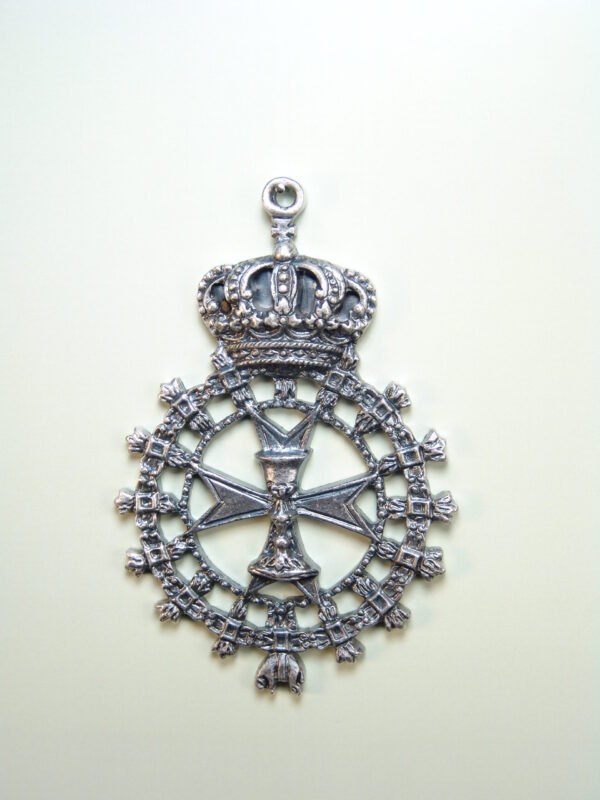 MEDALLAS RELIGIOSAS HERÁLDICAS RELIEVE "CÁLIZ SOBRE CRUZ DE MALTA ORLADO POR TOISON REAL 80 MM"
