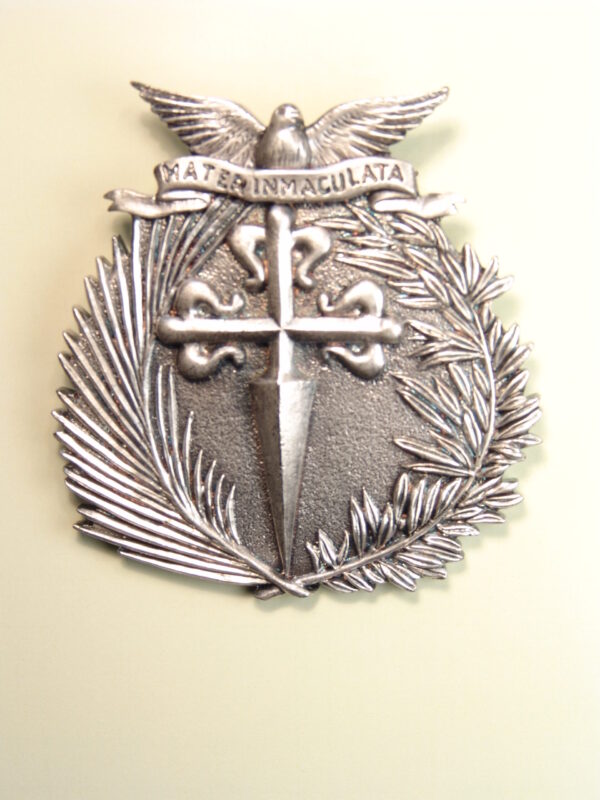 MEDALLAS RELIGIOSAS HERÁLDICAS RELIEVE "CRUZ DE SANTIAGO CON ORLA DE PALMA Y  LAUREL TIMBRADA CONESPÍRITU SANTO 75 MM"