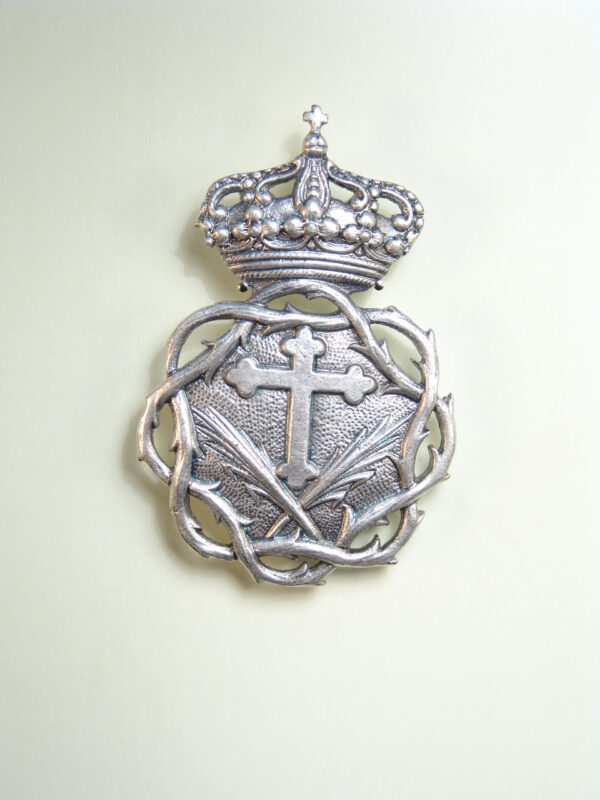 MEDALLAS RELIGIOSAS HERÁLDICAS RELIEVE "CRUZ LATINA POMETEADA ORLA CORONA DE ESPINA TIMBRADA DE REAL 75 MM"