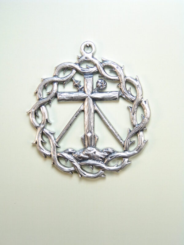 MEDALLAS RELIGIOSAS HERÁLDICAS RELIEVE "CRUZ ARBOLEA SOBRE MONTE CALVARIO CRUZADA DE LANZA Y ESPONJA CON CORONA DE ESPINAS 60 MM"