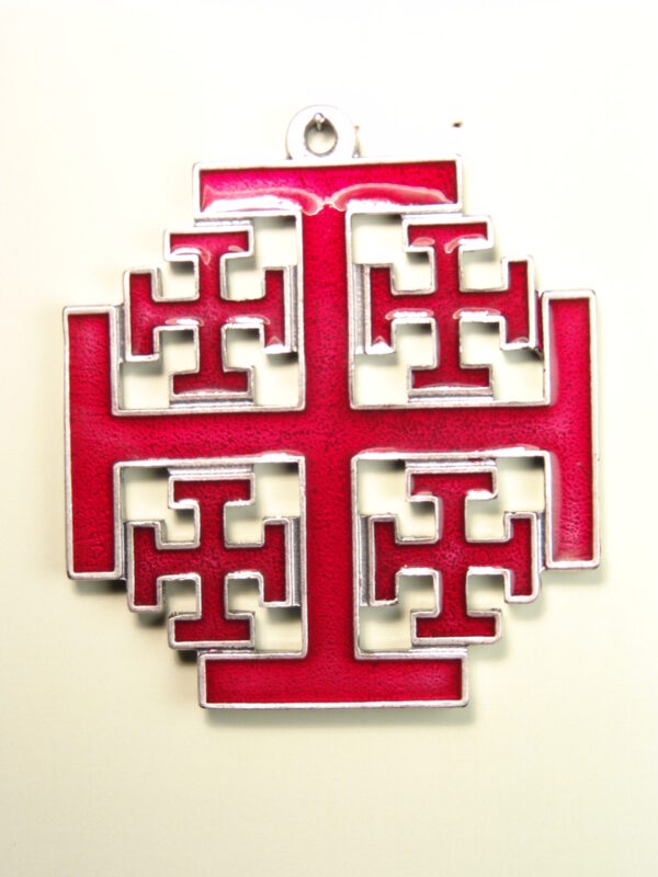 MEDALLAS RELIGIOSAS HERÁLDICAS RELIEVE "SANTA CRUZ DE JERUSALEN SILUETEADA Y ESMALTADA A COLOR 75 MM"