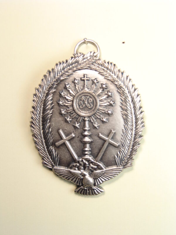 MEDALLAS RELIGIOSAS HERÁLDICAS RELIEVE "SAGRADA CUSTODIA SOBRE MONTE CALVARIO ORLADO CON PALMAS BAJO RELIEVE 70 MM"