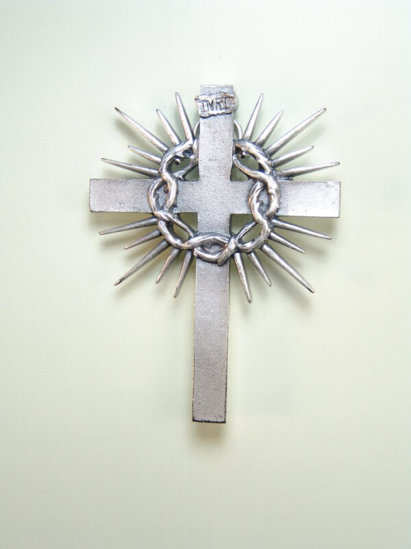 MEDALLAS RELIGIOSAS HERÁLDICAS RELIEVE "SANTA CRUZ LATINA ENTRELAZADA DE CORONA DE ESPINAS CON DESTELLOS 80 MM"