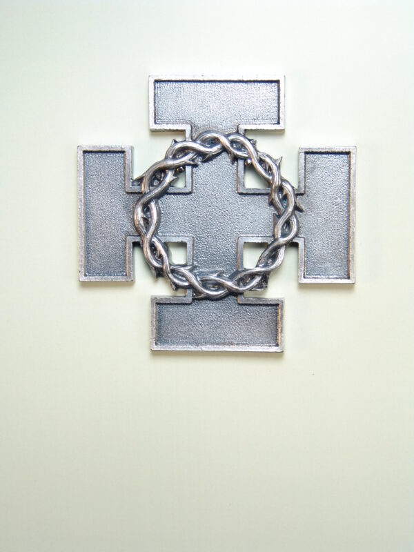 MEDALLAS RELIGIOSAS HERÁLDICAS RELIEVE "CRUZ GRIEGA POTENZADA CON CORONA DE ESPINAS EN INTERIOR 72 MM"
