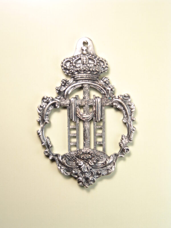 MEDALLAS RELIGIOSAS HERÁLDICAS RELIEVE "CRUZ CON ESCALAS Y SUDARIO ORLA BARROCA CALADA 75 MM"