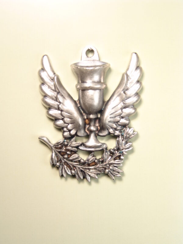 MEDALLAS RELIGIOSAS HERÁLDICAS RELIEVE "CÁLIZ EUCARÍSTICO ALADO SOBRE RAMA DE OLIVO 65 MM "