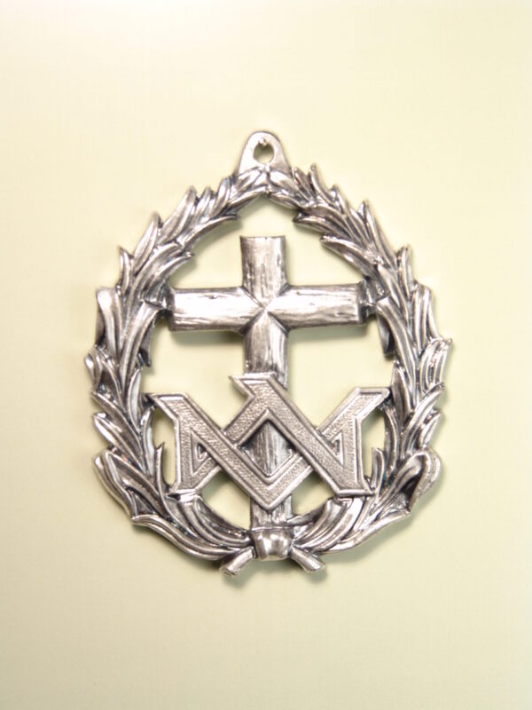 MEDALLAS RELIGIOSAS HERÁLDICAS RELIEVE "CRUZ LATINA SOBRE AVE MARIA ORLADA DE PALMAS 70 MM"