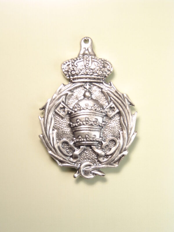 MEDALLAS RELIGIOSAS HERÁLDICAS RELIEVE "LLAVES Y TIARA DE SAN PEDRO CON ORLAS DE PALMAS TIMBRADA DE CORONA REAL 65 MM"