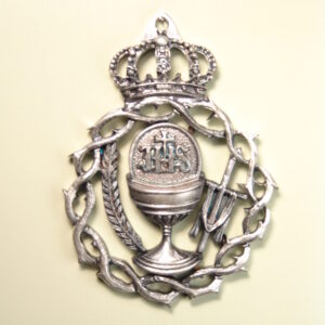 MEDALLAS RELIGIOSAS HERÁLDICAS RELIEVE "SAGRADA FORMA CON ESPIGAS Y CRUZ CON SUDARIO ORLEADO POR CORONA DE ESPINAS 80 MM"