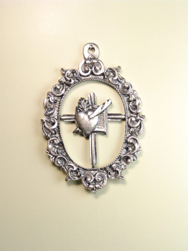 MEDALLAS RELIGIOSAS HERÁLDICAS RELIEVE "SGDO CORAZON SOBRE LIBRO Y CRUZ CALADA ORLA PROPIA 70 MM"