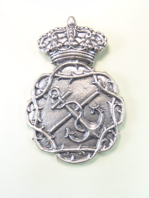 MEDALLAS RELIGIOSAS HERÁLDICAS RELIEVE "ANCLA DE ESPERANZA CRUZADA CON CAÑA ORLADO DE CORONA DE ESPINAS MACIZA 75 MM"