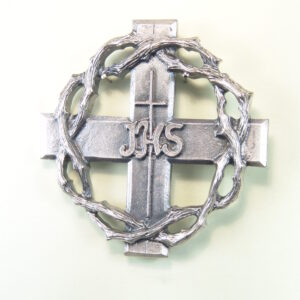 MEDALLAS RELIGIOSAS HERÁLDICAS RELIEVE "CRUZ GRIEGA CON NOMBRE DE JESUS ORLADO DE CORONA DE ESPINAS 65 MM"