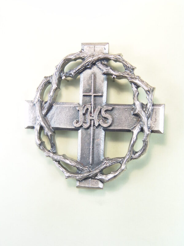 MEDALLAS RELIGIOSAS HERÁLDICAS RELIEVE "CRUZ GRIEGA CON NOMBRE DE JESUS ORLADO DE CORONA DE ESPINAS 65 MM"