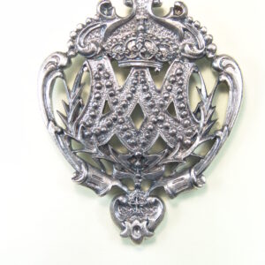 MEDALLAS RELIGIOSAS HERÁLDICAS RELIEVE "AVE MARIA CON ROSARIOS CORONADA Y ORLADA DE PALMAS Y ROELAS BARROCAS 75 MM"