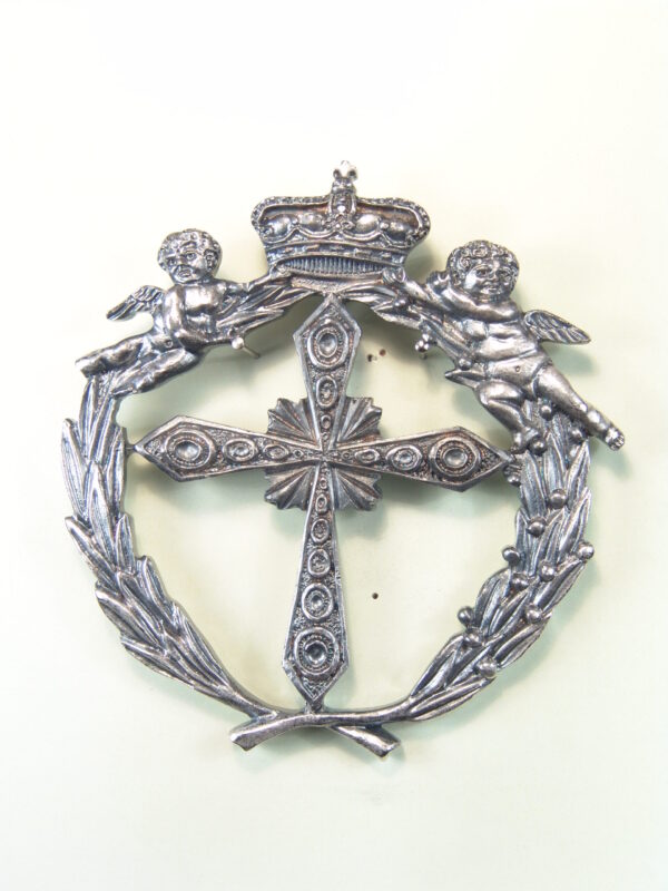 MEDALLAS RELIGIOSAS HERÁLDICAS RELIEVE "CRUZ DESTELLADA CERRADA DE QUERUBINES CON CORONA 70 MM"