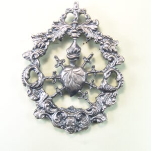 MEDALLAS RELIGIOSAS HERÁLDICAS RELIEVE "CORAZON CON 7 PUÑALES ORLADO DE HOJAS DE ACANTO 70 MM"