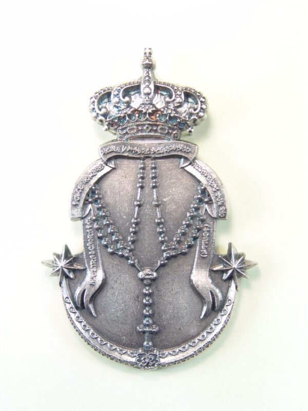 MEDALLAS RELIGIOSAS HERÁLDICAS RELIEVE "SANTO ROSARIO TIMBRADO DE CORONA REAL Y ORLADO DE MEDIA LUNA 80 MM"