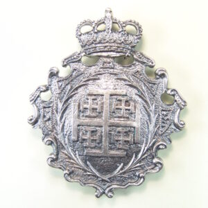 MEDALLAS RELIGIOSAS HERÁLDICAS RELIEVE "SANTA CRUZ DE JERUSALEN SOBRE PALMAS Y PERGAMINO MACIZO  TIMBRADO DE CORONA REAL 70 MM"