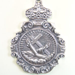 MEDALLAS RELIGIOSAS HERÁLDICAS RELIEVE "ESCUDO FRANCISCANO SOBRE BOLUTA BARROCA MACIZA 70 MM"