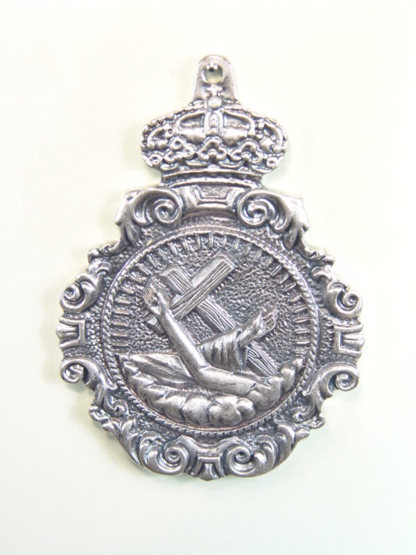 MEDALLAS RELIGIOSAS HERÁLDICAS RELIEVE "ESCUDO FRANCISCANO SOBRE BOLUTA BARROCA MACIZA 70 MM"