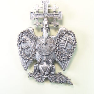 MEDALLAS RELIGIOSAS HERÁLDICAS RELIEVE "PELICANO CRISTIFERO SIMBOLO DE JESUCRISTO SOBRE CRUZ DEL SANTO SEPULCRO 70 MM"