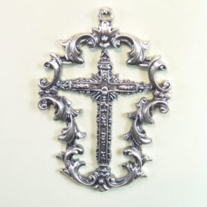 MEDALLAS RELIGIOSAS HERÁLDICAS RELIEVE "SANTA CRUZ LATINA ORLADA DE BOLUTA BARROCA CALADA 65 MM"