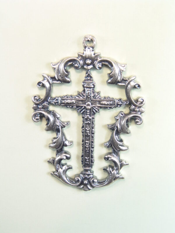 MEDALLAS RELIGIOSAS HERÁLDICAS RELIEVE "SANTA CRUZ LATINA ORLADA DE BOLUTA BARROCA CALADA 65 MM"
