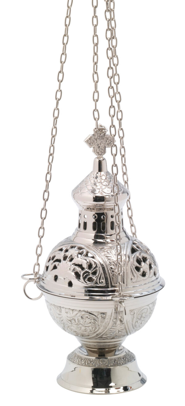 INCENSARIO TROQUEL REP. CAPILLA  NIQUEL BR. DE 28 CM.